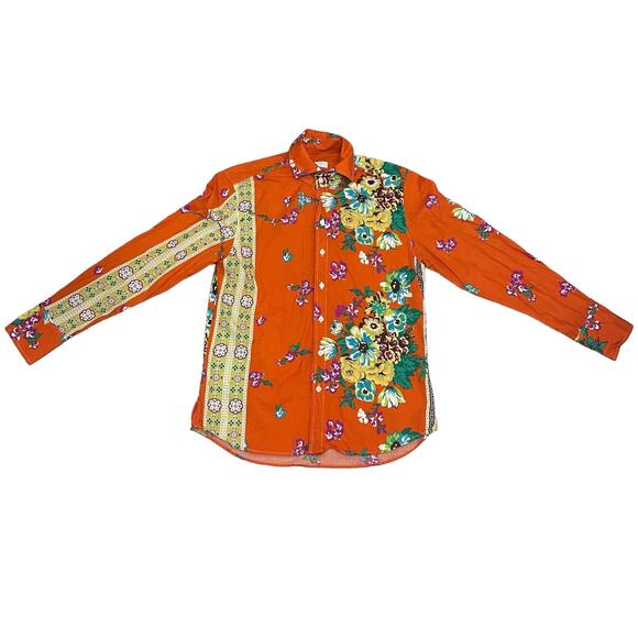 Seaplane Long Sleeve Button Up Shirt Orange Floral Print Extinct USA Size Small - Picture 2 of 7